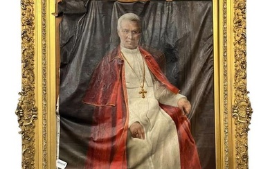 Large oil on canvas painting of Pope Pius X