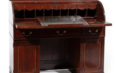 Late Victorian Inlaid Mahogany Cylinder Desk