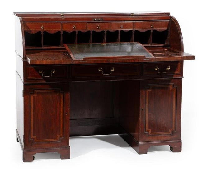 Late Victorian Inlaid Mahogany Cylinder Desk