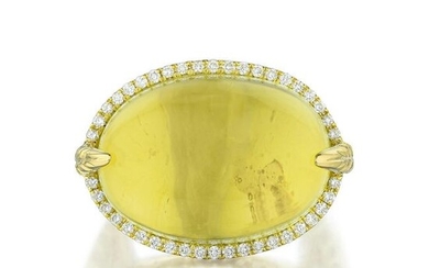 Lemon Quartz and Diamond Ring