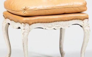 Louis XV Style Cream Painted and Leather Tabouret