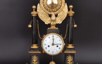 Louis XVI Ormolu Mounted Marble Portico Mantel Clock Joseph Leonard Roque, Paris, Circa 1770