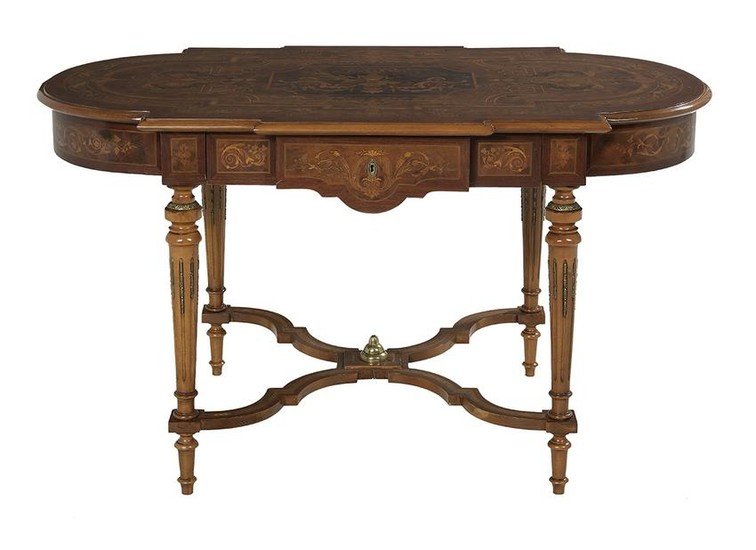 Louis XVI-Style Marquetry-Inlaid Center Table