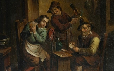 MANNER OF DAVID TENIERS (19TH CENTURY) TAVERN SCENE WITH CARD PLAYERS