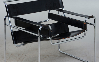 MARCEL BREUER. Gavina, lounge chair, model 'Wassily Chair', chromed tubular steel, leather, 1960s, Italy.
