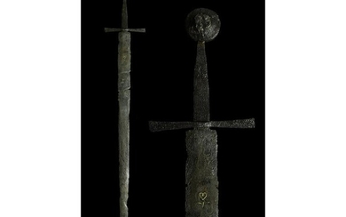MEDIEVAL IRON SWORD WITH INLAID PATTERN ON BLADE