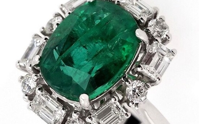 Magnificent - 5.99ctw Natural Emerald and Natural Diamonds - IGI Report - 18 kt. White gold - Ring Emerald