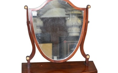Mahogany Shaving Mirror/Stand Over 3 Bowed Front Drawers, 19th c, 23"h x 20"w x 9"d