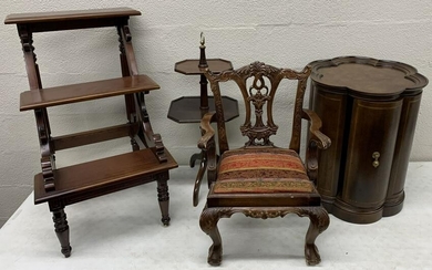Mahogany Stained Side Table and Child Chair Assortment