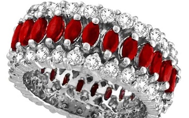 Marquise Ruby and Diamond Eternity Ring 14k White Gold 5.25 ctw