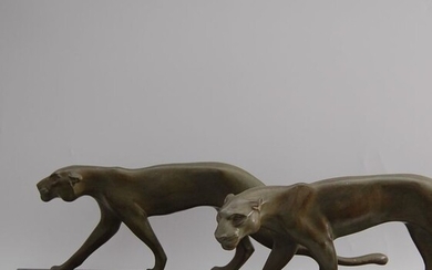 Maurice Font - Art Deco sculpture / two panthers