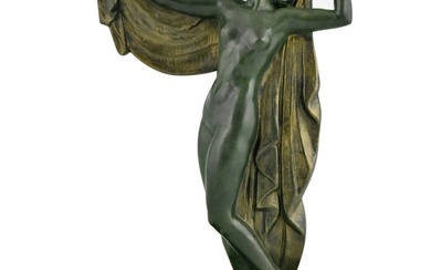 Max Le Verrier - Fayral, Pierre Le Faguays - Sculpture, Art Deco naakt met sluier Venus - 21.5 cm - Marble, Metal - 1930
