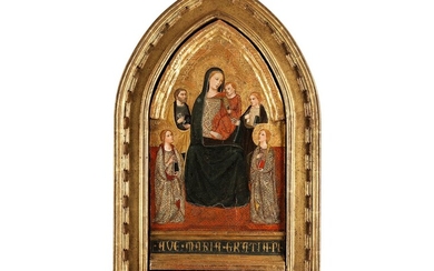 Meister der „Madonna Lazzaroni“ tätig in Florenz in der zweiten Hälfte des 14. Jahrhunderts., Andachtsbild: Maria mit Kind und vier weiteren Heiligen