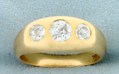 Mens Antique 1.5ct TW Old European Cut Diamond Three Stone Ring in 14K Yellow Gold