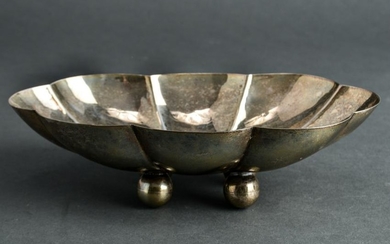 Mexican Sterling Silver Footed Oblong Lobed Bowl