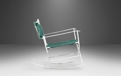 Mid Century Modern Rocking Chair in Forest Green Canvas on Wrought Iron Metal Base After Tony Paul