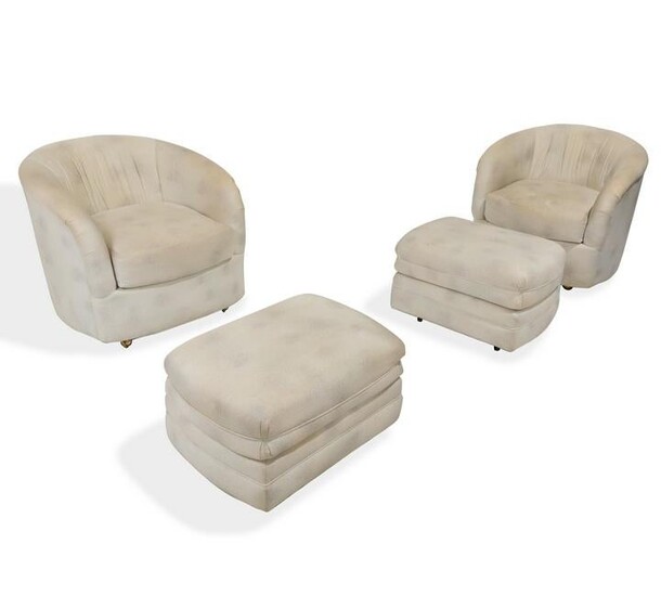 Mid Century Tub Chairs and Ottomans - Pair