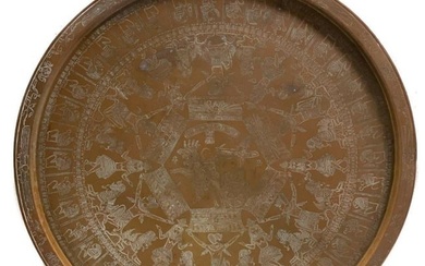Middle Eastern Copper Enamel Centerpiece Tray, c1930