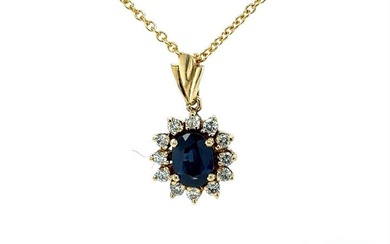 Mixed Yellow gold - Necklace with pendant - 1.34 ct Sapphire - Diamonds