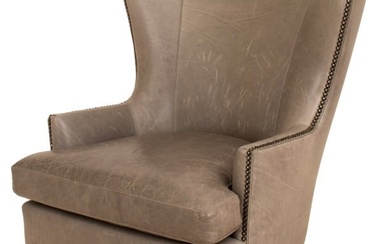 Modern Grey Leather Upholstered Armchair