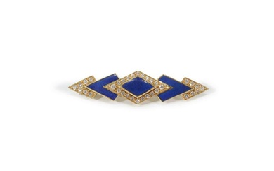 Modern Lapis Lazuli & Diamond Brooch