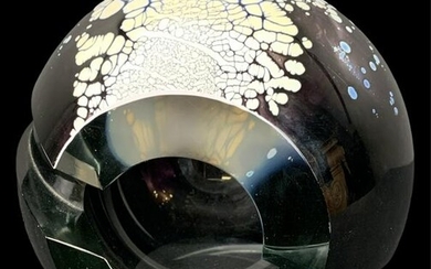 Modernist Faceted Art Glass Sphere Vase Signed