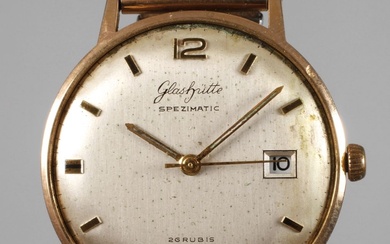 Montre-bracelet Glashütte Spezimatic vers 1970, mouvement automatique à 26 rubis, seconde centrale et date, cadran...