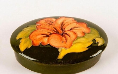 Moorcroft Pottery Covered Dish, Coral Hibiscus