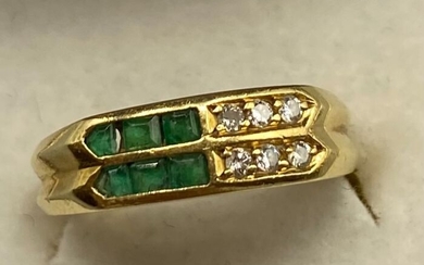 NO RESERVE PRICE - 18 kt. Yellow gold - Ring - 0.20 ct Diamond - Emeralds