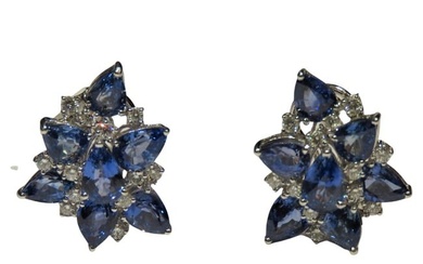 NWT $25, 800 18KT Gold Magnificent 17.50CT Blue Sapphire Diamond Cluster Earrings