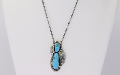 Native america Navajo Handmade Sterling Silver Turquoise Necklace By Betta Lee.