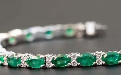 Natural Emerald Diamond Bracelet - 14 kt. White gold - Bracelet - 9.16 ct Emerald - 1.45 ct Natural Diamonds F - H VS