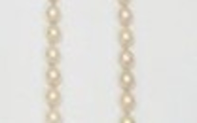 Necklace of falling cultured pearls, the white gold...
