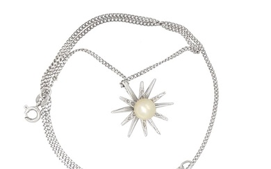Necklace with pendant - 18 kt. White gold Pearl