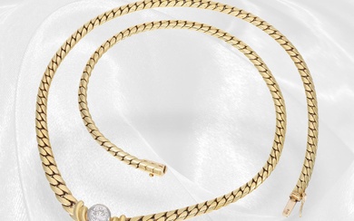 Necklace/collier: decorative solid curb chain necklace with solitaire/brilliant, half carat, approx. 0.53ct, 14K yellow gold
