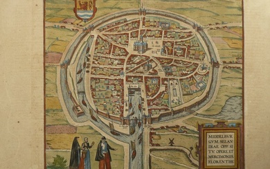 Netherlands, Town plan - Middelburg; Georg Braun, Frans Hogenberg - Middelburgum, Selandiae op: - 1581-1600