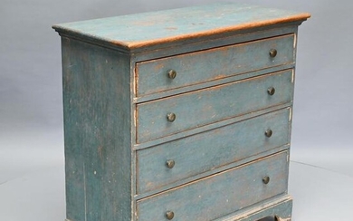 New England Pine Chippendale Chest in Blue Paint