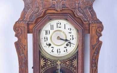 New Haven Clock Co Oak Gingerbread Shelf Clock