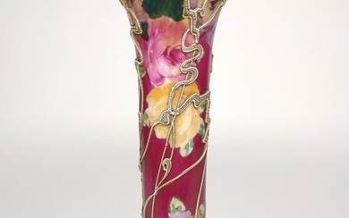 Nippon Moriage Floral Rose Decorated Bolted Vase