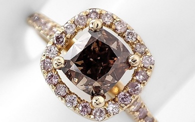 No Reserve Price - 1.37 Carat Fancy and Pink Diamonds - Ring - 14 kt. Yellow gold