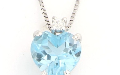 No Reserve Price - 18 kt. White gold - Necklace with pendant - 0.01 ct Diamond - Topaz