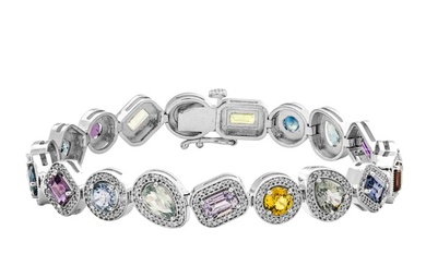No Reserve Price - Bracelet White gold - 14.60 tw. Sapphire - Madagascar - Diamond