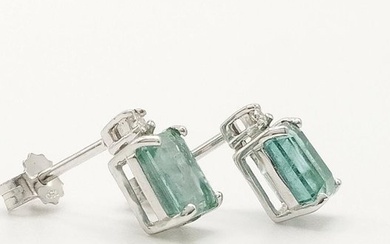 No Reserve Price - Earrings - 18 kt. White gold Emerald - Diamond