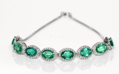 No Reserve Price - IGI 6.35 tw - Bracelet - 14 kt. White gold Emerald - Diamond