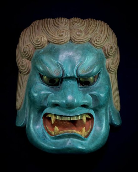 Noh mask - Wood - Wooden Noh mask of Fudō Myōō 不動明王 (The Immovable Bright King) - Japan - Shōwa period (1926-1989)