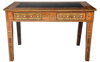 North African Parquetry and Mother of Pearl Inlaid Two Drawer Writing Table