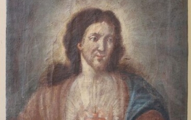 Oil painting depicting the Sacred Heart of Jesus - Oil painting on canvas - Late 18th century