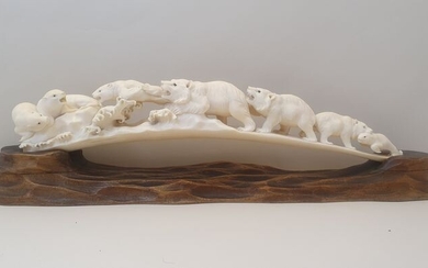 Okimono - Elephant ivory - A sleuth of bears preying on seals - Japan - Meiji period (1868-1912)