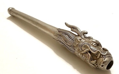 Ornate Chinese Hallmarked Dragon Tobacco Pipe Rod