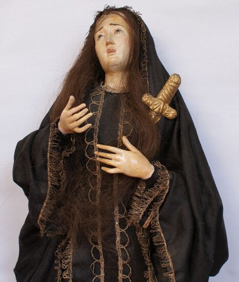 Our Lady of Sorrows - 60 cm - Silk, Terracotta - Second half 19th century